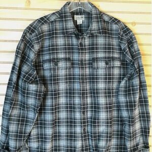 L.L. Bean Cotton Gray Black Plaid Flannel Button Up Regular Fit Shirt Men's  XL